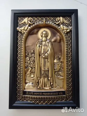 Икона резная из дерева Преподобный Сергий Радонежс — оригинальный подарок