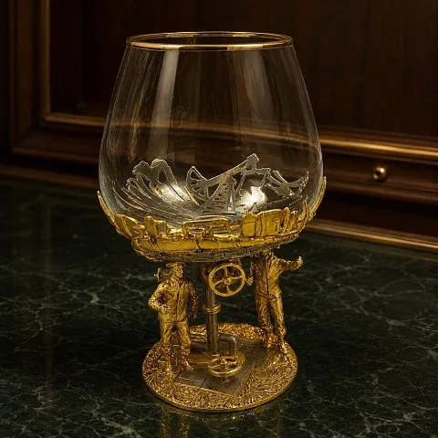 Подарочный бокал для коньяка "Нефть" Златоуст.