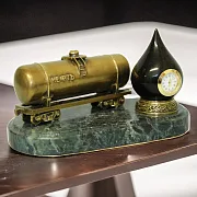 Винтажные настольные часы «Цистерна с нефтью» из бронзы и змеевика — оригинальный подарок — фотография 1