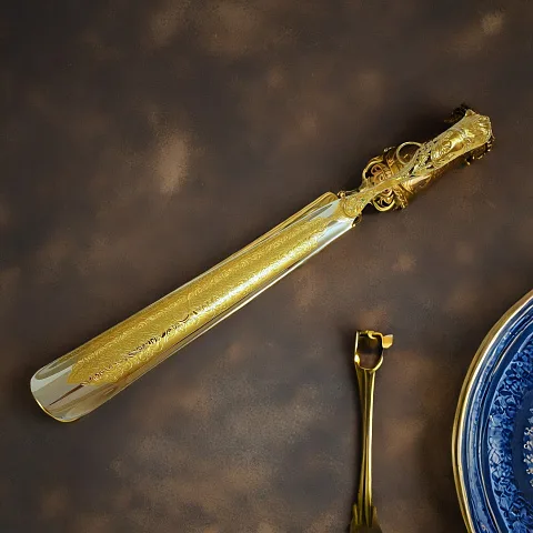 В подарок: Интерьерная ложка для обуви "Мопс". Позолоченная